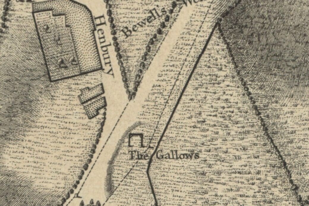 The location of Bristol Gallows, as depicted on an 1743 map by John Rocque